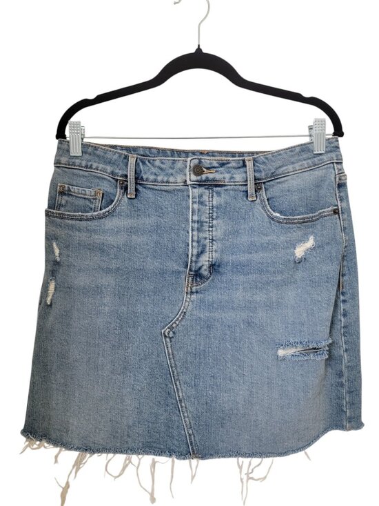 Old Navy Dresses & Skirts - Old Navy Size 10 Blue Denim Distressed Mini Skirt, Raw/Frayed Hem